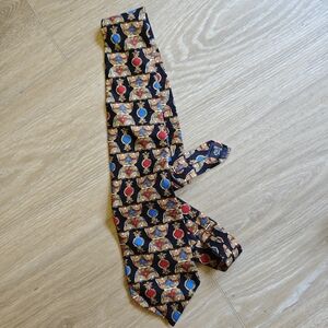 VTG Christian Dior Black Silk Tie with Red and Gold Pattern